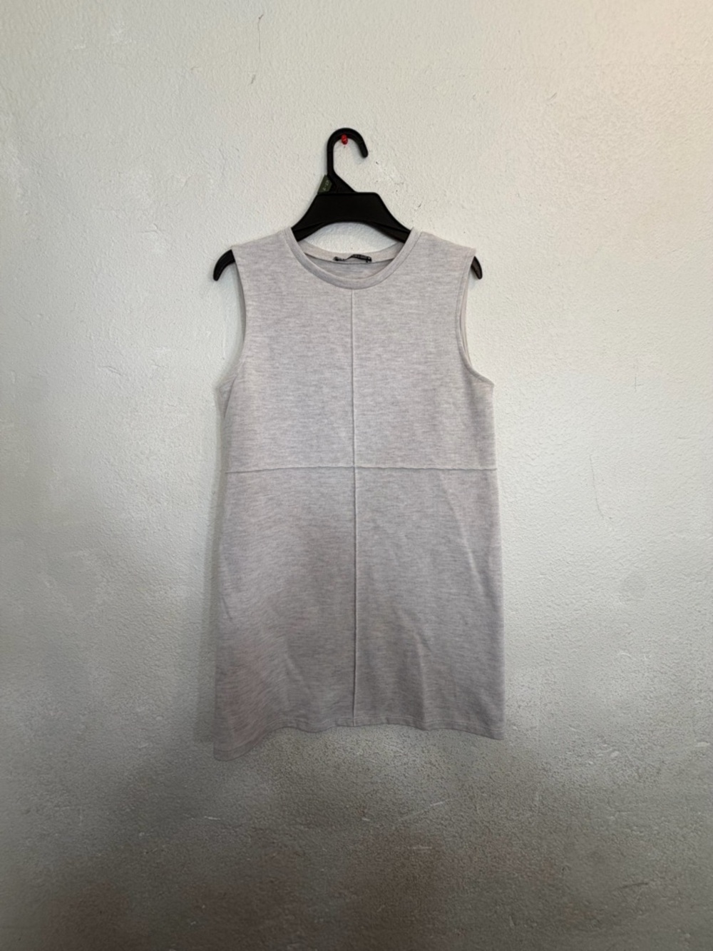 Zara Grey Sleeveless Knit Mini Dress with Exposed Seam Detail – Size S